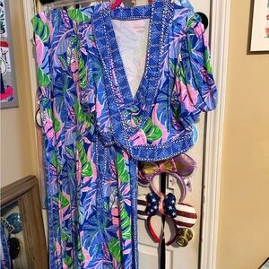 Lilly Pulitzer Tropical Blue and Pink Maxi Dress